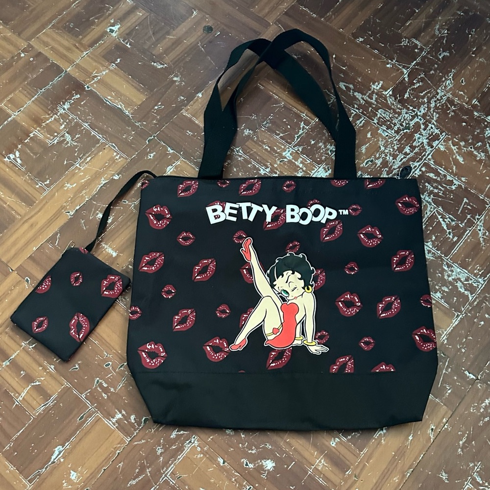 NWOT vintage Betty Boop Black Tote with Red Lips Design